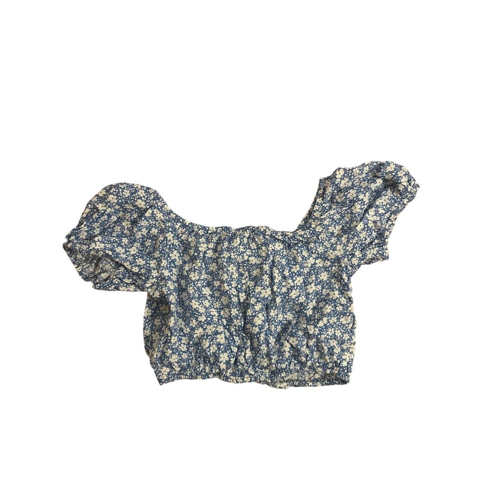 2 Reformation Azzuro Cropped Blue White Ditsy Floral Print Blouse Shirt Top - Picture 5 of 5